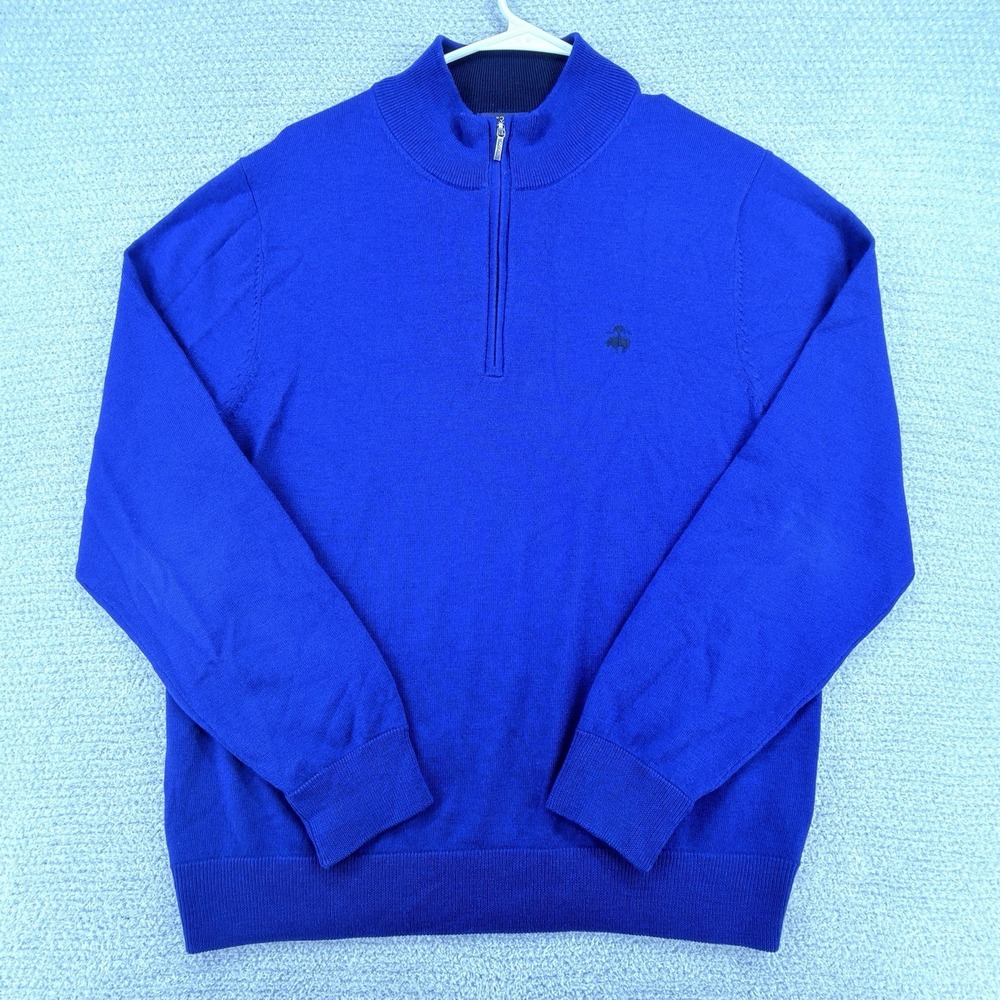 Brooks Brothers 346 Sweater Mens Medium Blue Merino Wool 1/4 Zip Golden Fleece
